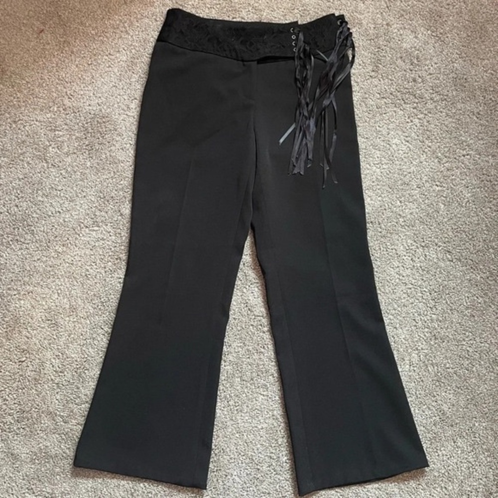 Y2K Black Capris with Lace & Ribbon Waistband